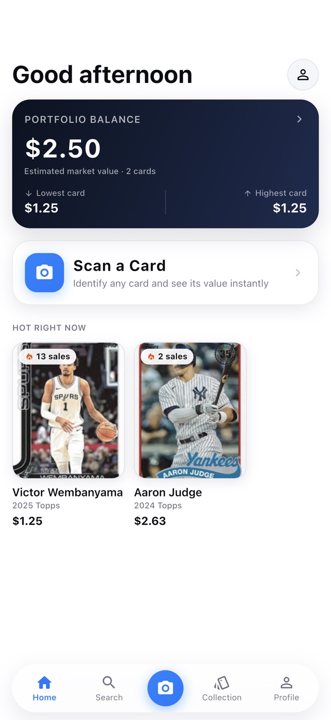 Zenith dashboard with portfolio value