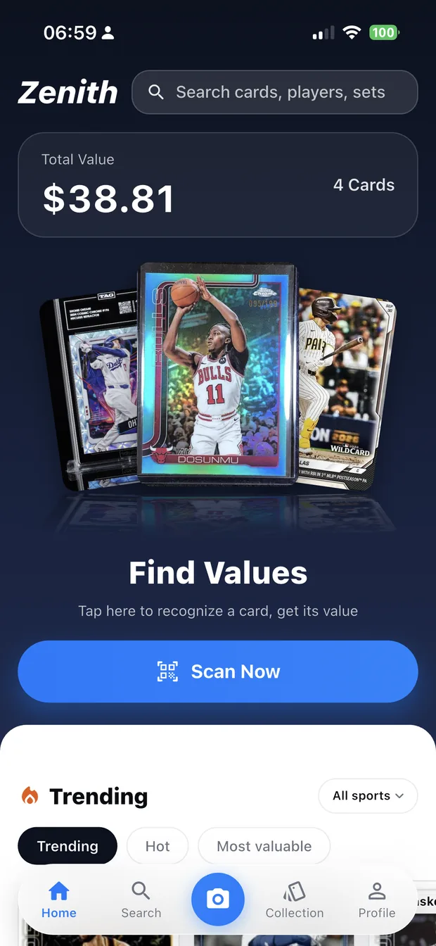 Comparing sports card apps — Zenith – Sports Card Scanner